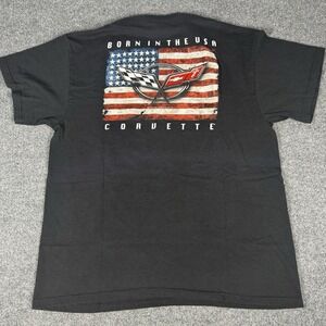 Vintage Corvette Born In The USA Graphic Shirt Sports Car XL Black Faded